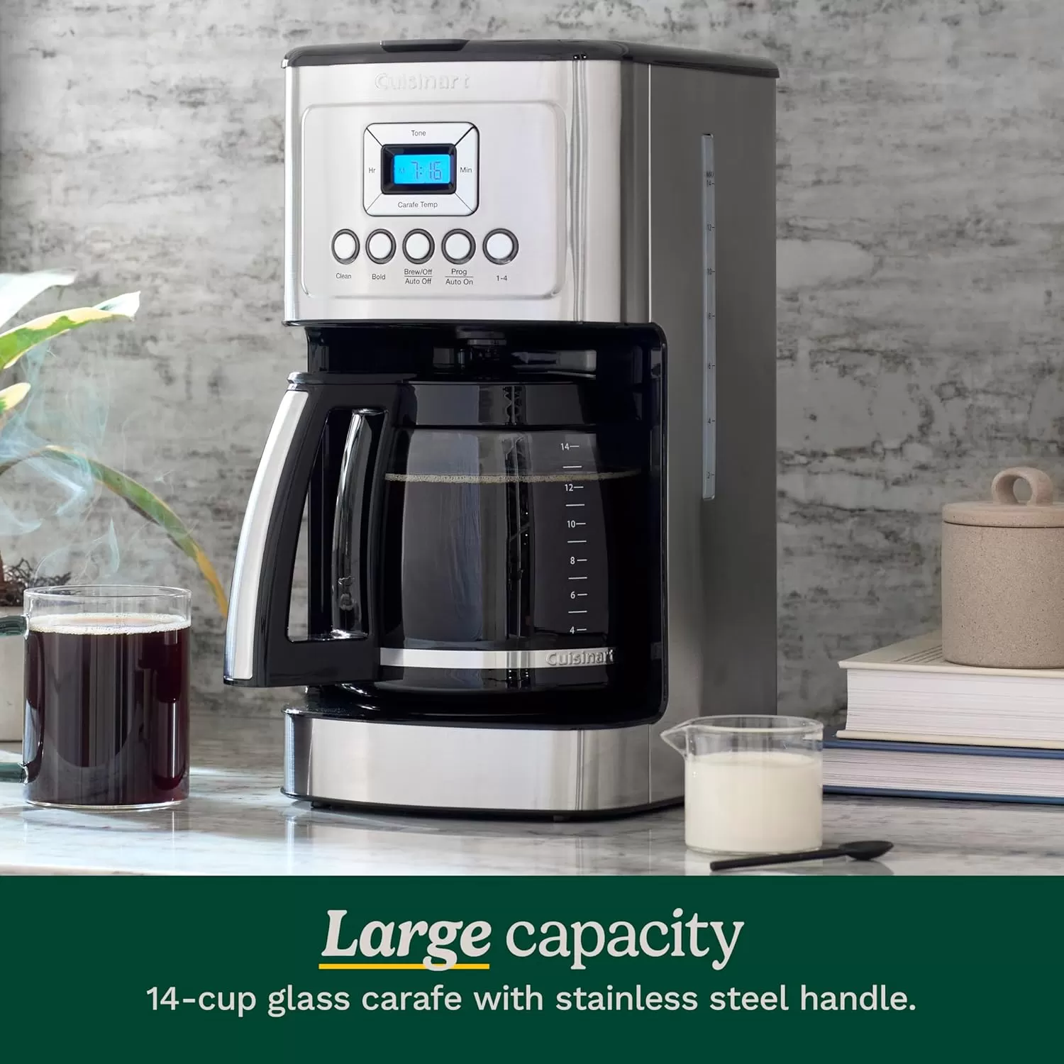 imageCuisinart Coffee Maker 14Cup Glass Carafe Fully Automatic for Brew Strength Control ampamp 14 Cup Setting Stainless Steel DCC3200P1Stainless Steel