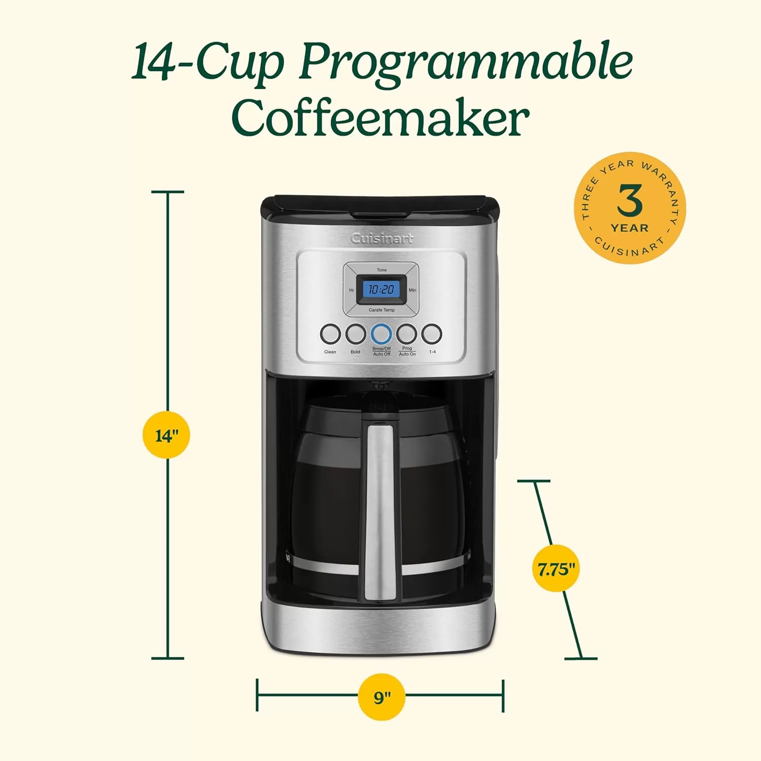 imageCuisinart Coffee Maker 14Cup Glass Carafe Fully Automatic for Brew Strength Control ampamp 14 Cup Setting Stainless Steel DCC3200P1Stainless Steel