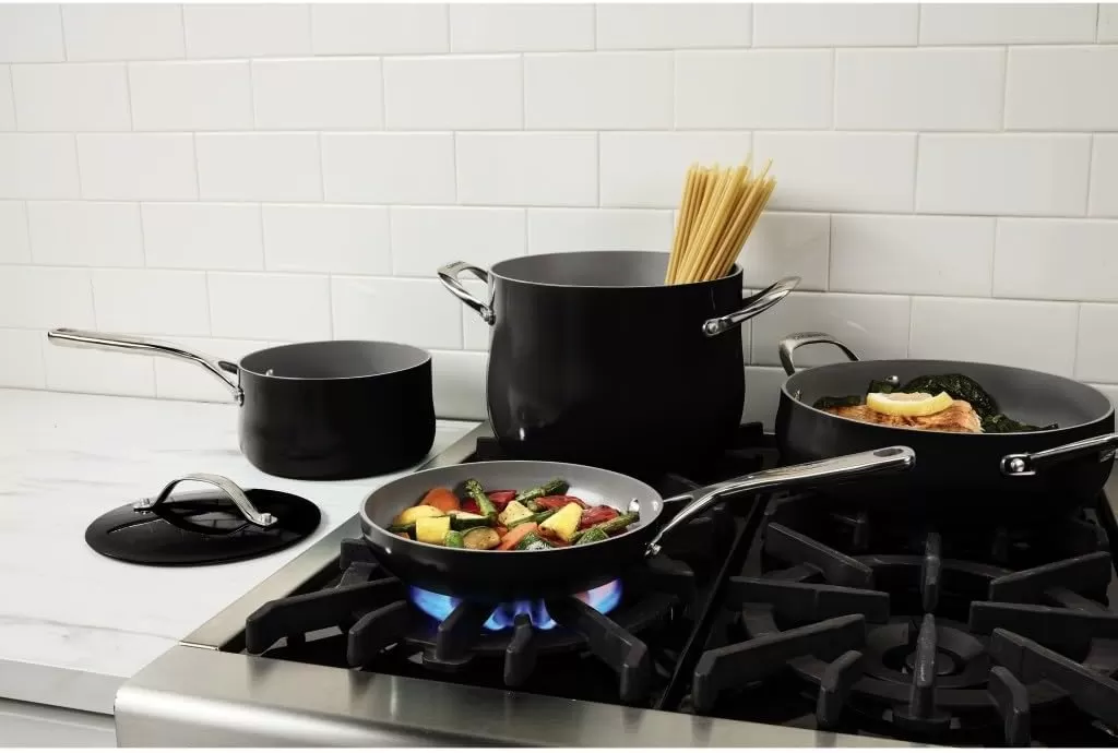 imageCuisinart Culinary Collection 12Piece Pots and Pans Set PURELYCERAMIC Nonstick TealBlack