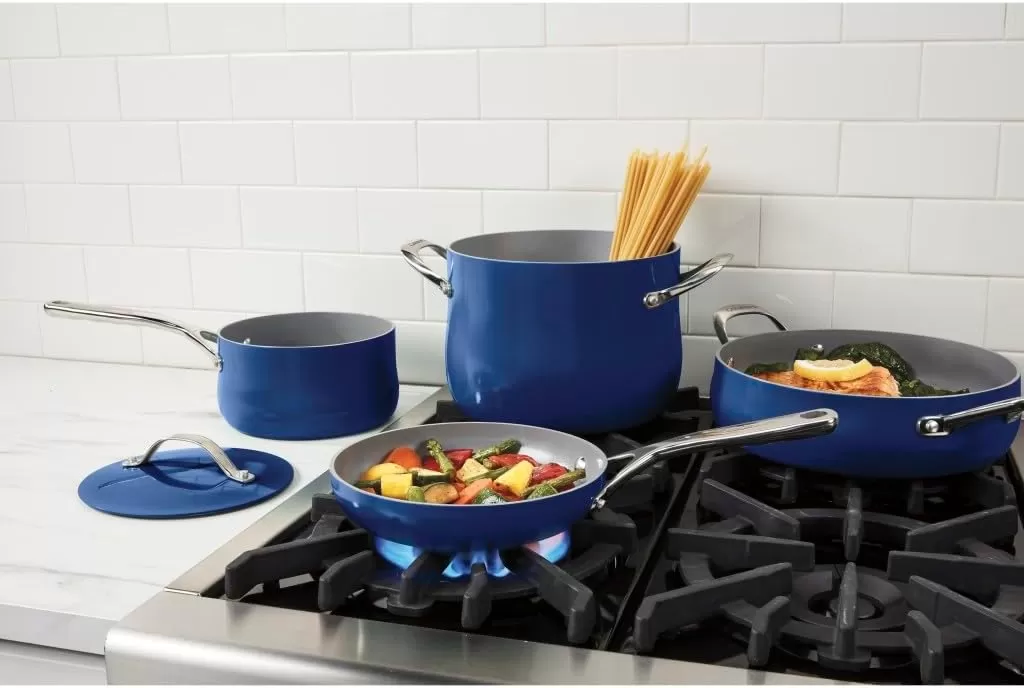 imageCuisinart Culinary Collection 12Piece Pots and Pans Set PURELYCERAMIC Nonstick TealSapphire