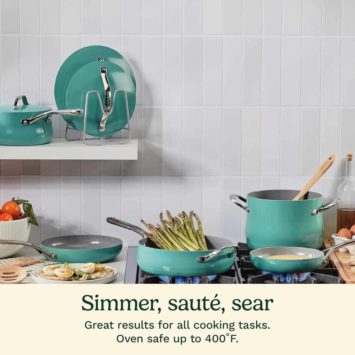 imageCuisinart Culinary Collection 12Piece Pots and Pans Set PURELYCERAMIC Nonstick TealTeal