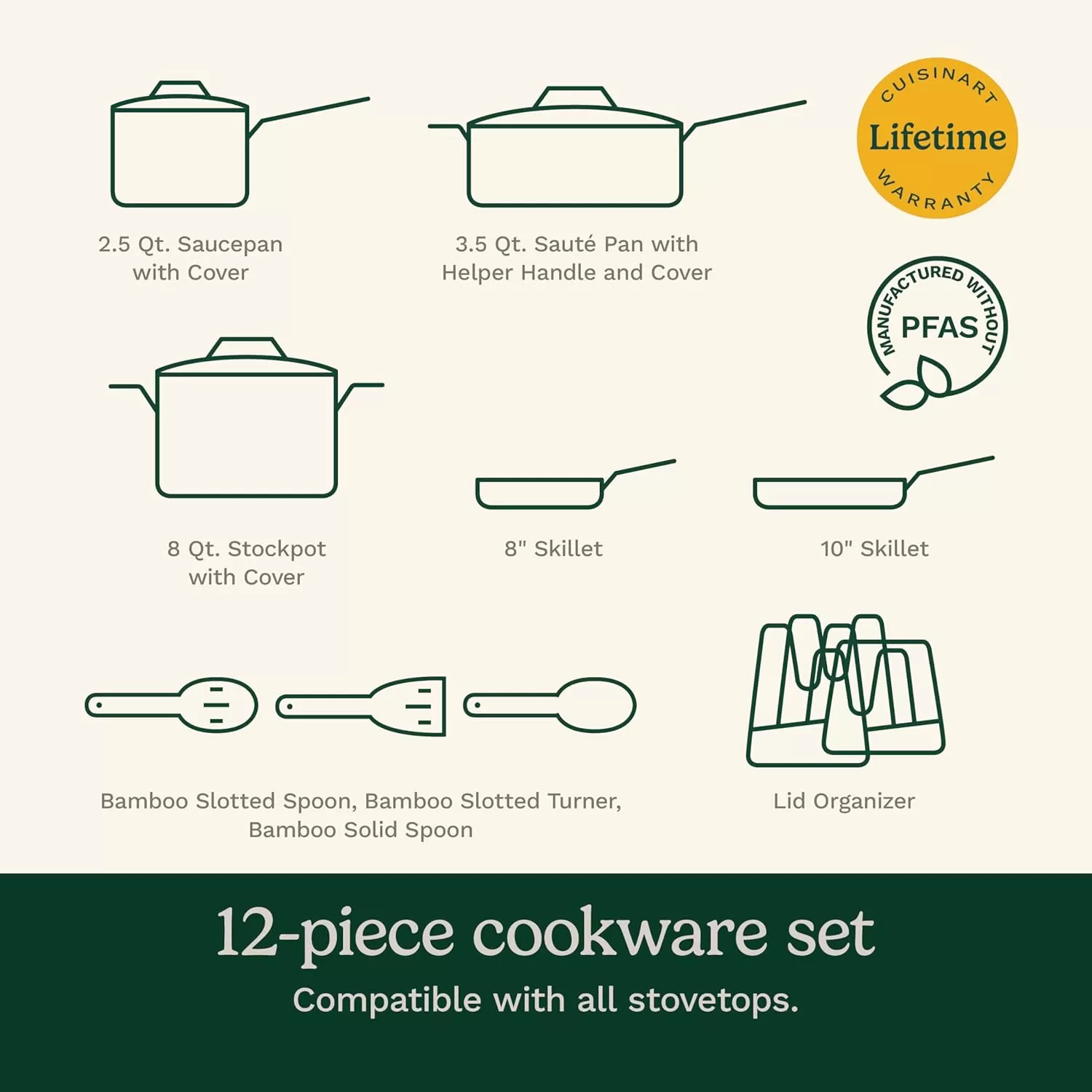 imageCuisinart Culinary Collection 12Piece Pots and Pans Set PURELYCERAMIC Nonstick TealTeal