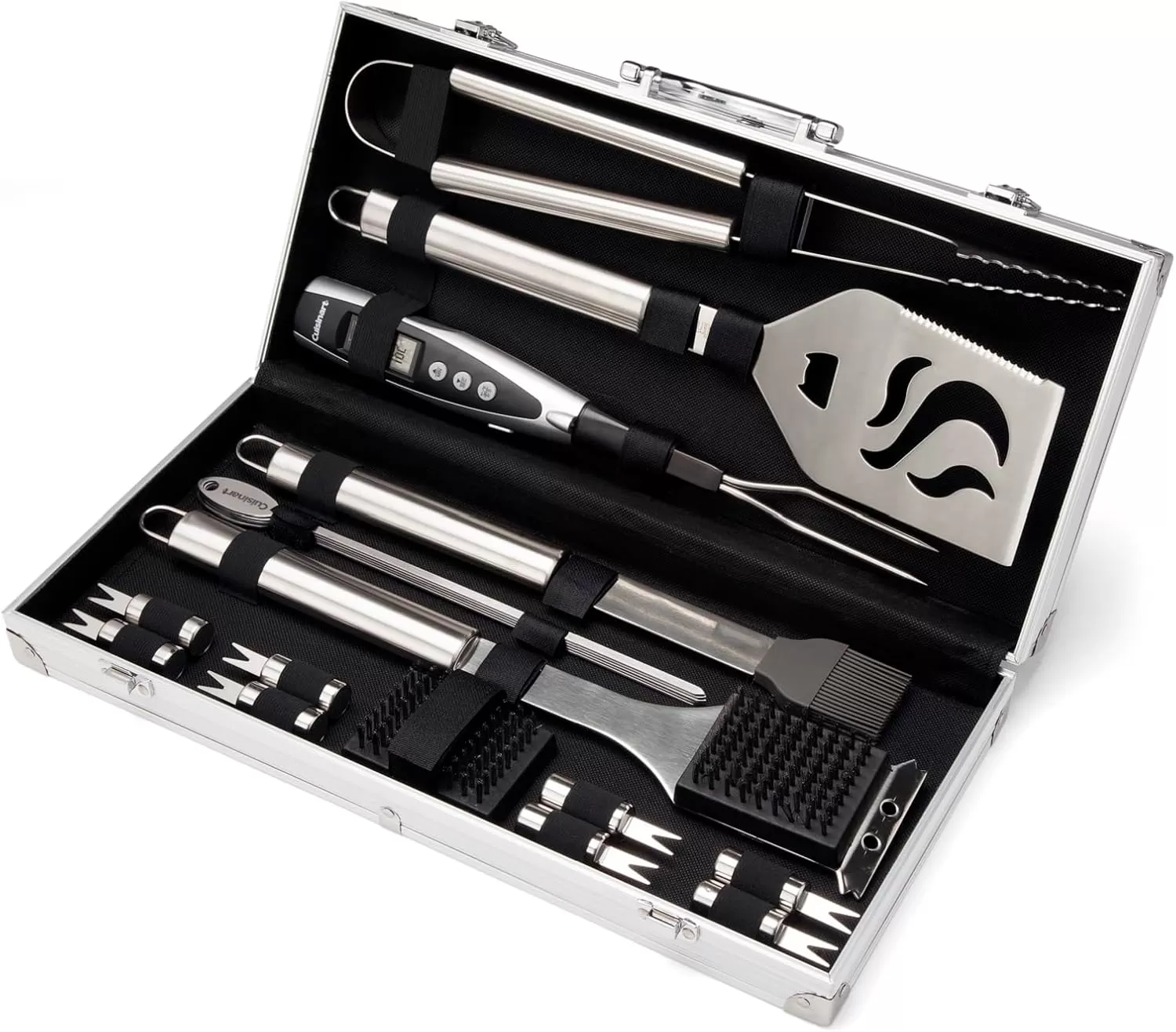 imageCuisinart Deluxe Grill Tool Set 20Piece BBQ Kit with Aluminum Case ampamp Digital Temperature Fork Spatula Tongs Grill Accessories ampamp Utensils Grilling Set for CookoutDeluxe Grill Set  20Piece