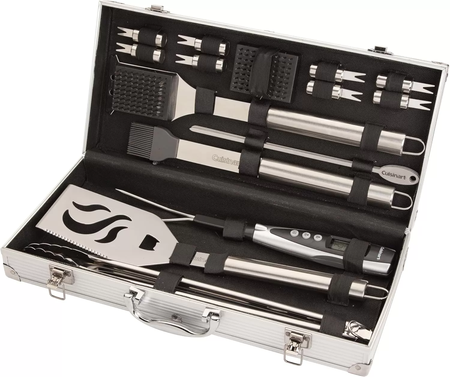 imageCuisinart Deluxe Grill Tool Set 20Piece BBQ Kit with Aluminum Case ampamp Digital Temperature Fork Spatula Tongs Grill Accessories ampamp Utensils Grilling Set for CookoutDeluxe Grill Set  20Piece