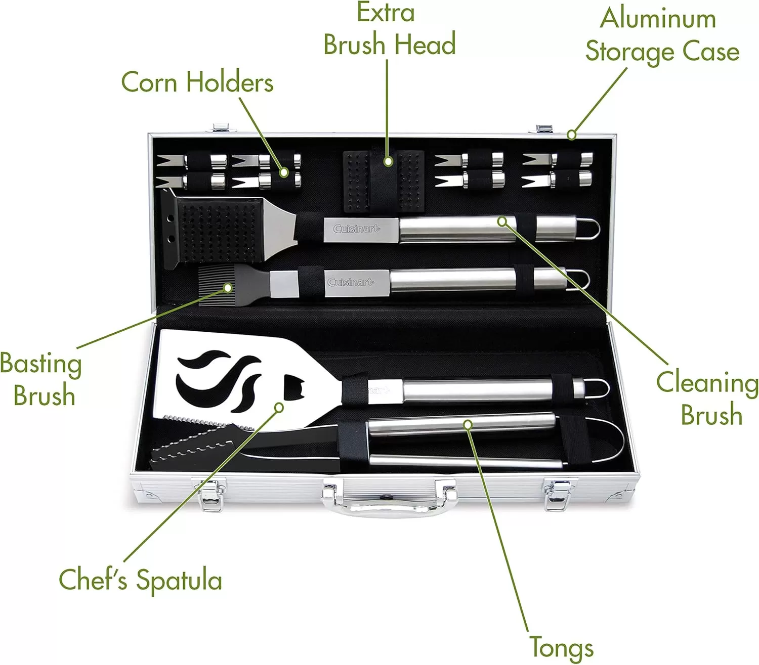 imageCuisinart Deluxe Grill Tool Set 20Piece BBQ Kit with Aluminum Case ampamp Digital Temperature Fork Spatula Tongs Grill Accessories ampamp Utensils Grilling Set for CookoutDeluxe Grill Set  14Piece