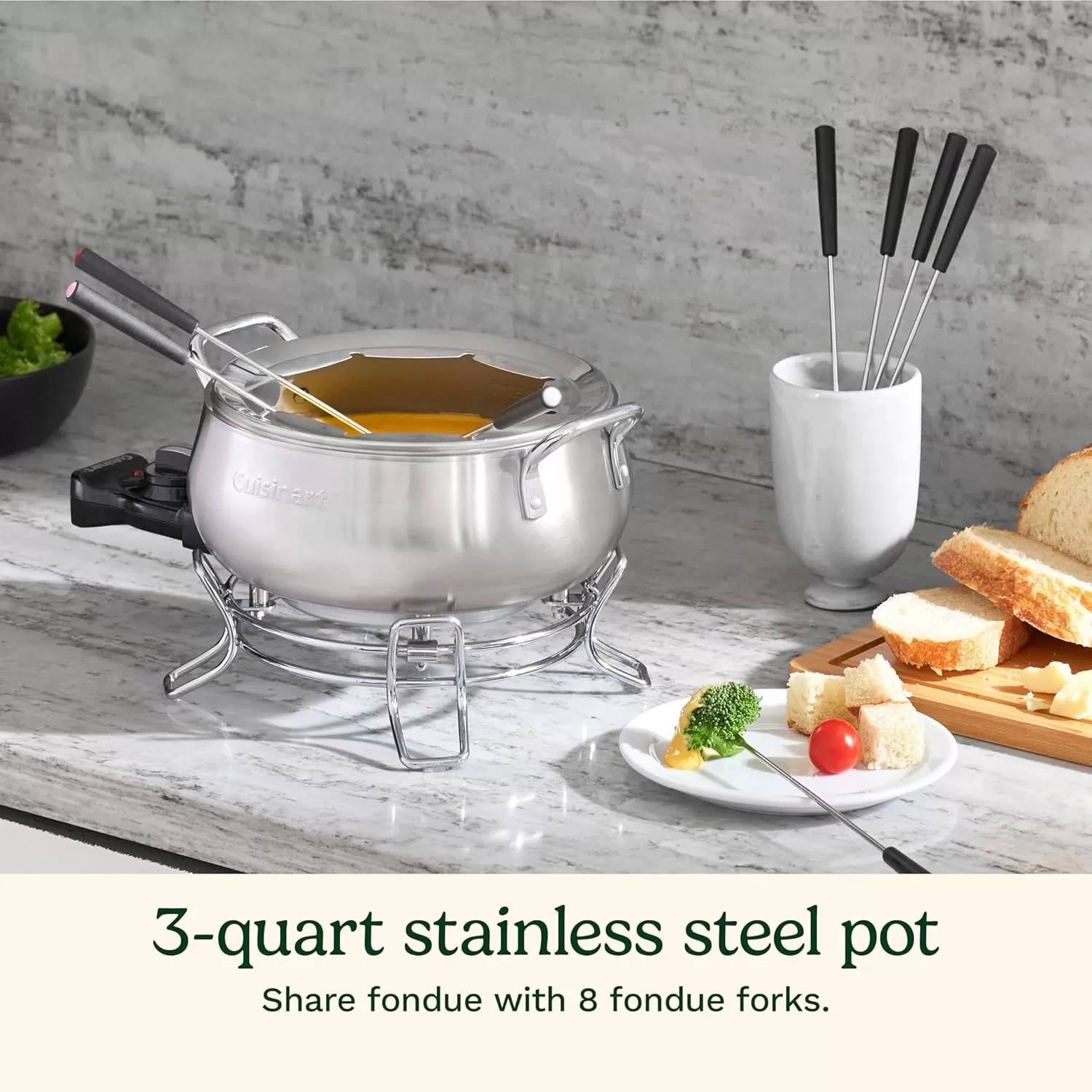 imageCuisinart Fondue Pot 3 Quart For Chocolate Cheese Broth Oil Stainless Steel CFO3SSP1Pot