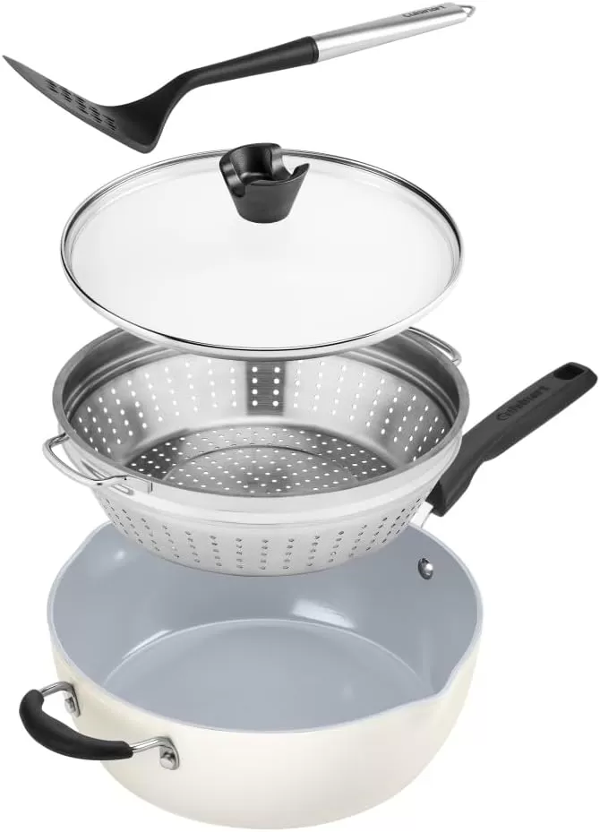 imageCuisinart Preferred Pan 4Pc Set  Nouveau Navy 45 Qt MultiPurpose Pan wCover Steamer Slotted TurnerCrme de la Creme