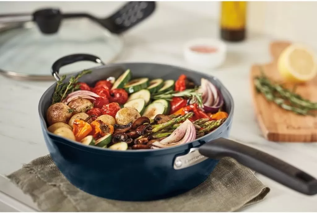 imageCuisinart Preferred Pan 4Pc Set  Nouveau Navy 45 Qt MultiPurpose Pan wCover Steamer Slotted TurnerNouveau Navy