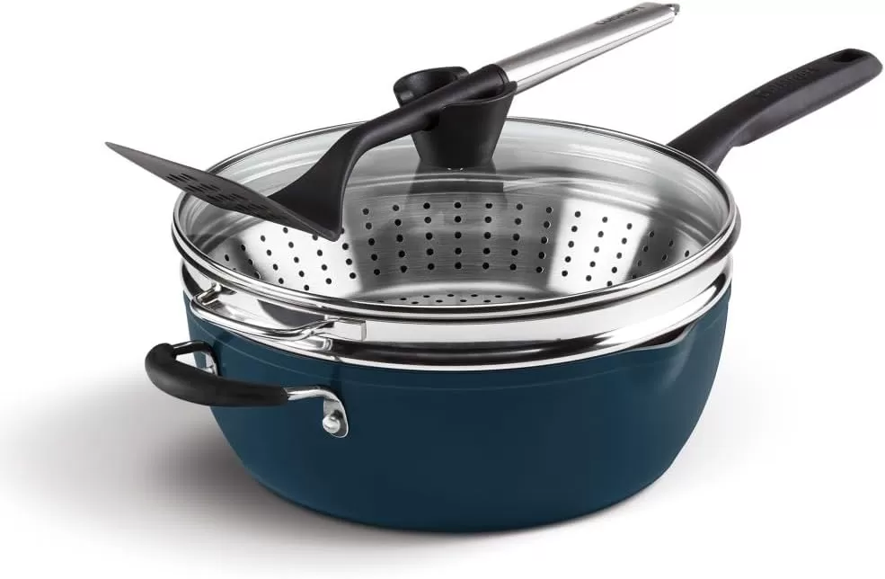 imageCuisinart Preferred Pan 4Pc Set  Nouveau Navy 45 Qt MultiPurpose Pan wCover Steamer Slotted TurnerNouveau Navy