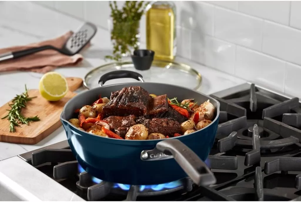 imageCuisinart Preferred Pan 4Pc Set  Nouveau Navy 45 Qt MultiPurpose Pan wCover Steamer Slotted TurnerNouveau Navy