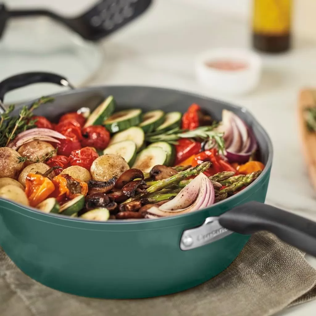 imageCuisinart Preferred Pan 4Pc Set  Nouveau Navy 45 Qt MultiPurpose Pan wCover Steamer Slotted TurnerSensible Sage Green