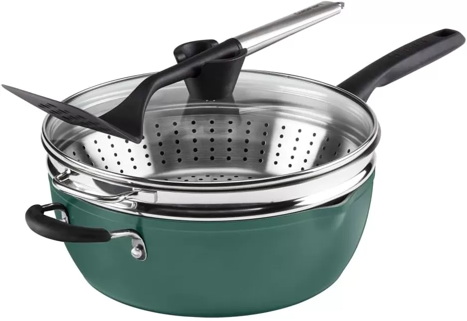imageCuisinart Preferred Pan 4Pc Set  Nouveau Navy 45 Qt MultiPurpose Pan wCover Steamer Slotted TurnerSensible Sage Green