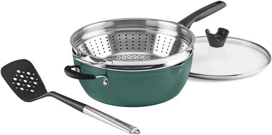 imageCuisinart Preferred Pan 4Pc Set  Nouveau Navy 45 Qt MultiPurpose Pan wCover Steamer Slotted TurnerSensible Sage Green