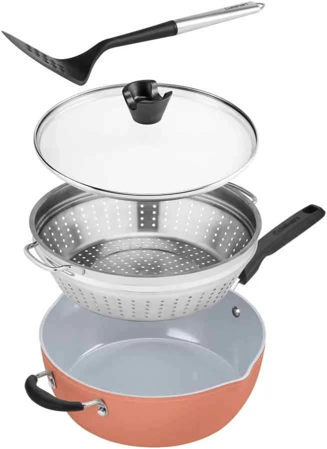 imageCuisinart Preferred Pan 4Pc Set  Nouveau Navy 45 Qt MultiPurpose Pan wCover Steamer Slotted TurnerSienna Sky