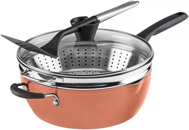 imageCuisinart Preferred Pan 4Pc Set  Nouveau Navy 45 Qt MultiPurpose Pan wCover Steamer Slotted TurnerSienna Sky