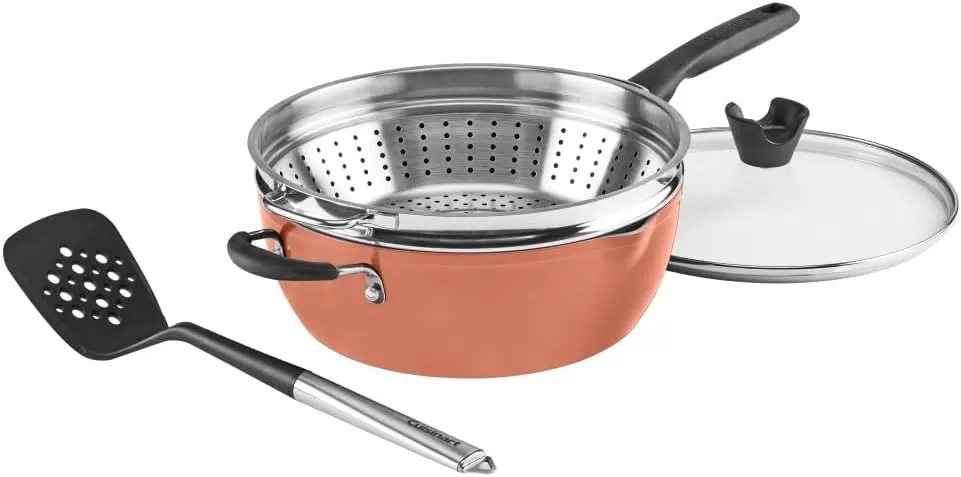imageCuisinart Preferred Pan 4Pc Set  Nouveau Navy 45 Qt MultiPurpose Pan wCover Steamer Slotted TurnerSienna Sky