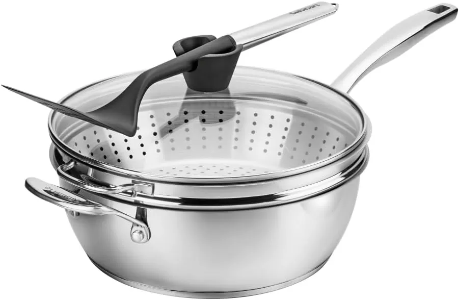 imageCuisinart Preferred Pan 4Pc Set  Nouveau Navy 45 Qt MultiPurpose Pan wCover Steamer Slotted TurnerStainless Steel