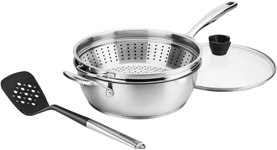 imageCuisinart Preferred Pan 4Pc Set  Nouveau Navy 45 Qt MultiPurpose Pan wCover Steamer Slotted TurnerStainless Steel