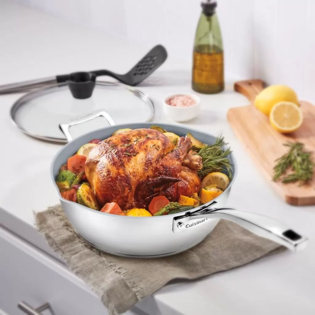 imageCuisinart Preferred Pan 4Pc Set  Nouveau Navy 45 Qt MultiPurpose Pan wCover Steamer Slotted TurnerStainless Steel