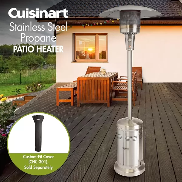 imageCuisinart COH300 Propane Push Start Ignition 47000 BTU Burner Heats up to 200 sq ft 32quot L x 85quot H Stainless Steel Outdoor Patio HeaterStainless Steel Outdoor Patio Heater