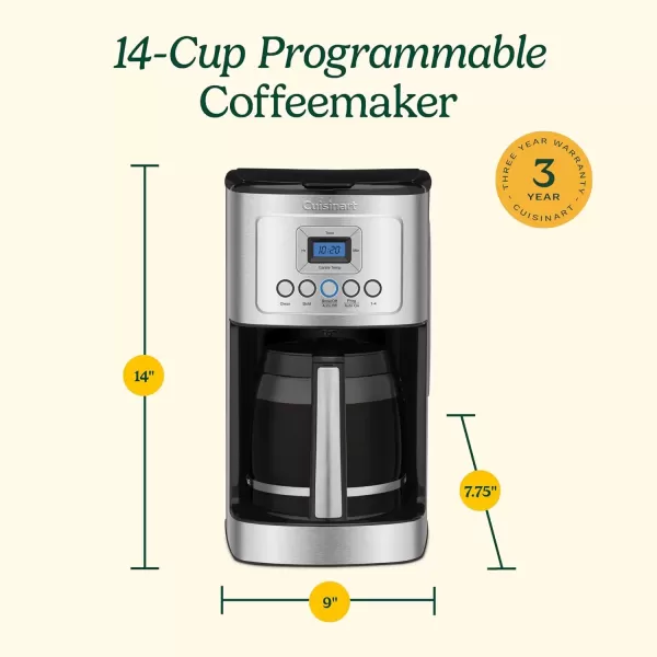 imageCuisinart Coffee Maker 14Cup Glass Carafe Fully Automatic for Brew Strength Control ampamp 14 Cup Setting Stainless Steel DCC3200P1Stainless Steel