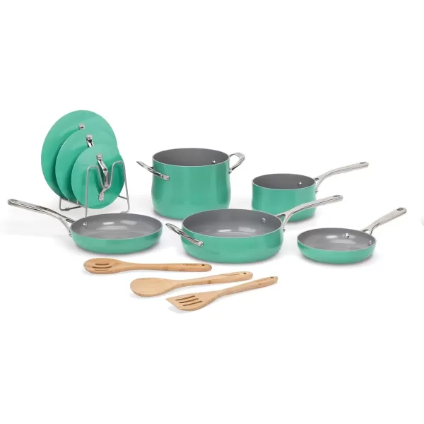 imageCuisinart Culinary Collection 12Piece Pots and Pans Set PURELYCERAMIC Nonstick TealTeal