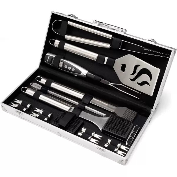 imageCuisinart Deluxe Grill Tool Set 20Piece BBQ Kit with Aluminum Case ampamp Digital Temperature Fork Spatula Tongs Grill Accessories ampamp Utensils Grilling Set for CookoutDeluxe Grill Set  20Piece