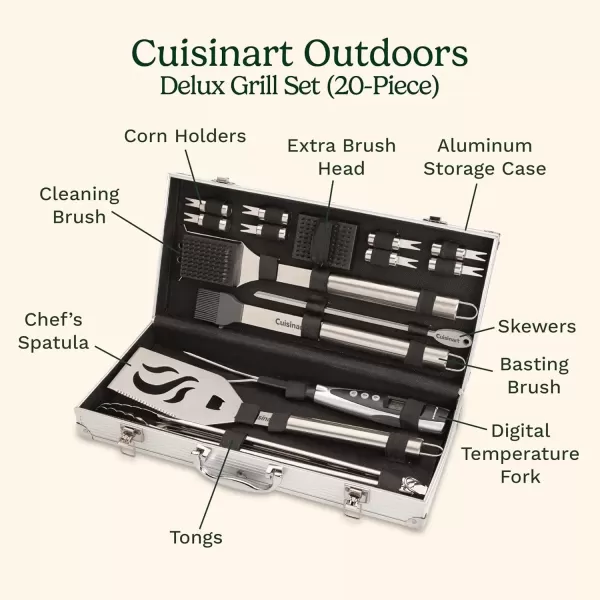 imageCuisinart Deluxe Grill Tool Set 20Piece BBQ Kit with Aluminum Case ampamp Digital Temperature Fork Spatula Tongs Grill Accessories ampamp Utensils Grilling Set for CookoutDeluxe Grill Set  20Piece