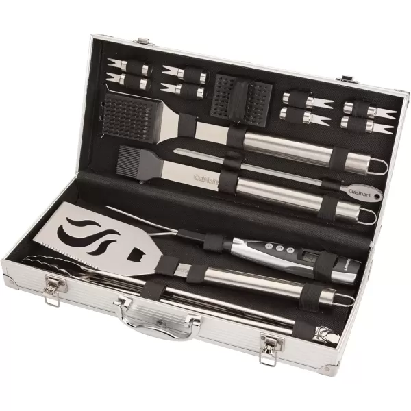 imageCuisinart Deluxe Grill Tool Set 20Piece BBQ Kit with Aluminum Case ampamp Digital Temperature Fork Spatula Tongs Grill Accessories ampamp Utensils Grilling Set for CookoutDeluxe Grill Set  20Piece
