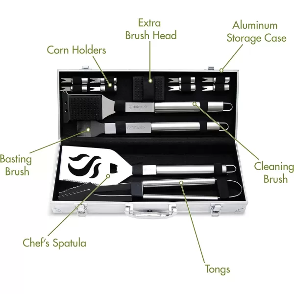imageCuisinart Deluxe Grill Tool Set 20Piece BBQ Kit with Aluminum Case ampamp Digital Temperature Fork Spatula Tongs Grill Accessories ampamp Utensils Grilling Set for CookoutDeluxe Grill Set  14Piece