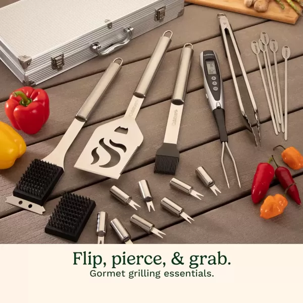 imageCuisinart Deluxe Grill Tool Set 20Piece BBQ Kit with Aluminum Case ampamp Digital Temperature Fork Spatula Tongs Grill Accessories ampamp Utensils Grilling Set for CookoutDeluxe Grill Set  20Piece