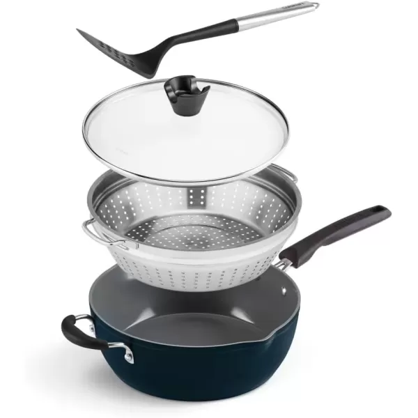 imageCuisinart Preferred Pan 4Pc Set  Nouveau Navy 45 Qt MultiPurpose Pan wCover Steamer Slotted TurnerNouveau Navy