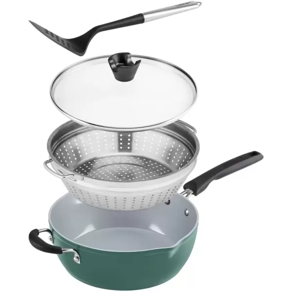 imageCuisinart Preferred Pan 4Pc Set  Nouveau Navy 45 Qt MultiPurpose Pan wCover Steamer Slotted TurnerSensible Sage Green