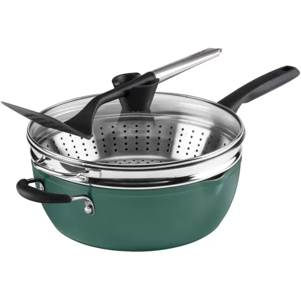 imageCuisinart Preferred Pan 4Pc Set  Nouveau Navy 45 Qt MultiPurpose Pan wCover Steamer Slotted TurnerSensible Sage Green