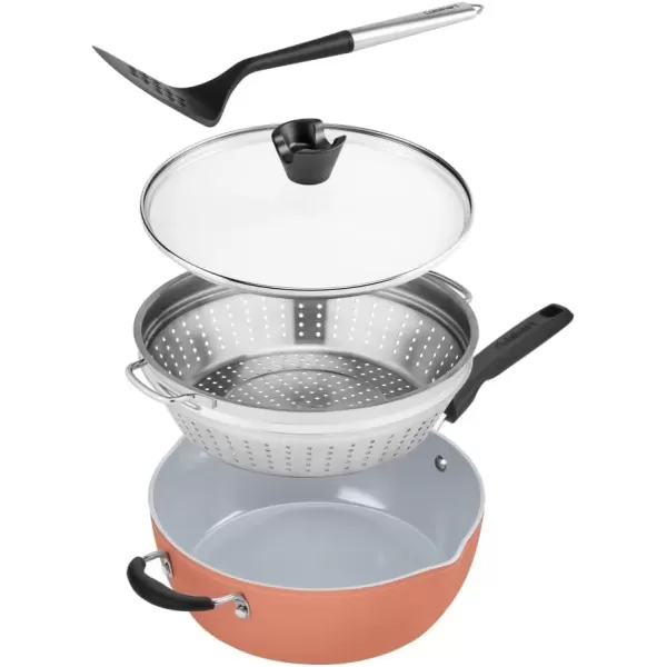 imageCuisinart Preferred Pan 4Pc Set  Nouveau Navy 45 Qt MultiPurpose Pan wCover Steamer Slotted TurnerSienna Sky