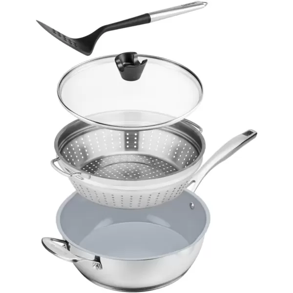 imageCuisinart Preferred Pan 4Pc Set  Nouveau Navy 45 Qt MultiPurpose Pan wCover Steamer Slotted TurnerStainless Steel