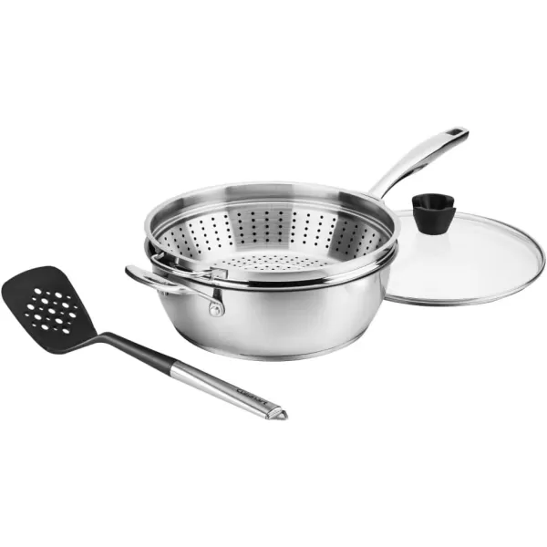 imageCuisinart Preferred Pan 4Pc Set  Nouveau Navy 45 Qt MultiPurpose Pan wCover Steamer Slotted TurnerStainless Steel