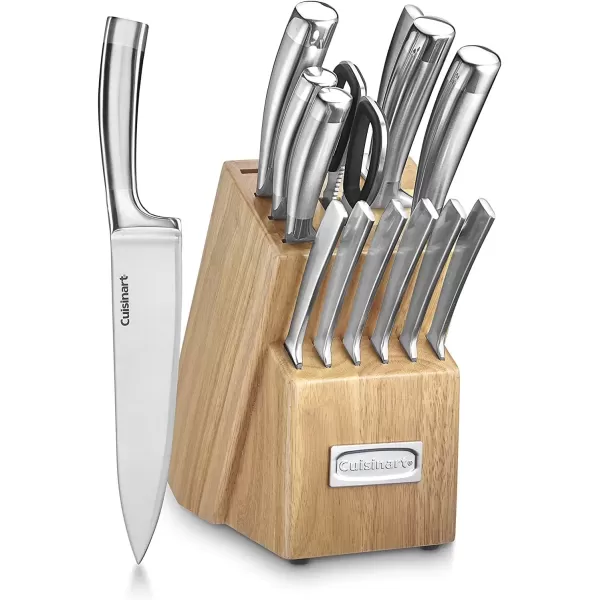 imageCUISINART Block Knife Set 15pc Cutlery Knife Set with Steel Blades for Precise Cutting  Lightweight Stainless Steel Durable ampamp Dishwasher Safe C99SS15PStainless Steel