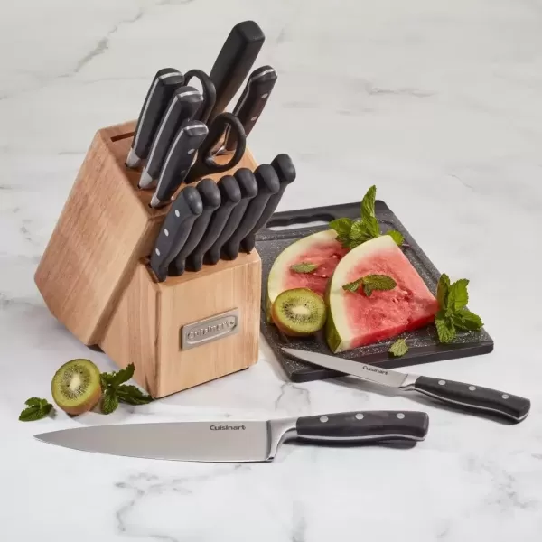 imageCUISINART Block Knife Set 15pc Cutlery Knife Set with Steel Blades for Precise Cutting Lightweight Stainless Steel Durable ampamp Dishwasher Safe C77TR15P