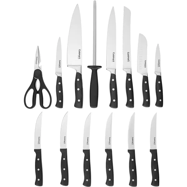 imageCUISINART Block Knife Set 15pc Cutlery Knife Set with Steel Blades for Precise Cutting Lightweight Stainless Steel Durable ampamp Dishwasher Safe C77TR15P
