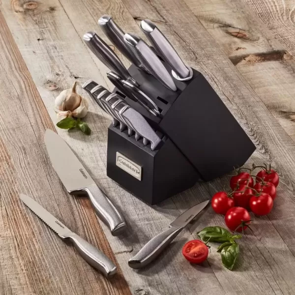 imageCUISINART Block Knife Set 17pc Cutlery Knife Set with Steel Blades for Precise Cutting Lightweight Stainless Steel Durable ampamp Dishwasher Safe C77SS17P15Piece