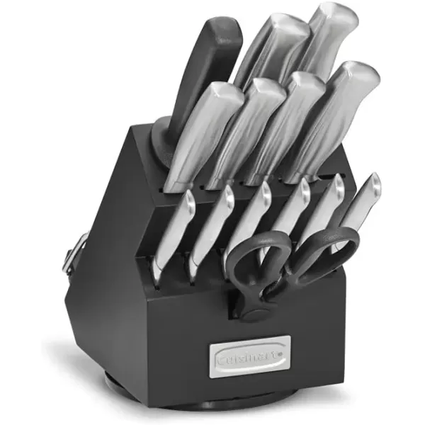 imageCUISINART Block Knife Set 17pc Cutlery Knife Set with Steel Blades for Precise Cutting Lightweight Stainless Steel Durable ampamp Dishwasher Safe C77SS17P15Piece