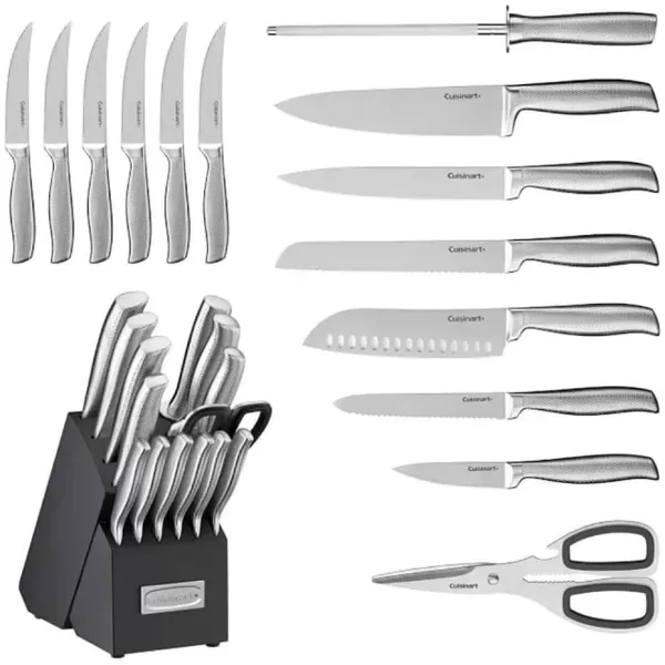 imageCUISINART Block Knife Set 17pc Cutlery Knife Set with Steel Blades for Precise Cutting Lightweight Stainless Steel Durable ampamp Dishwasher Safe C77SS17P15Piece