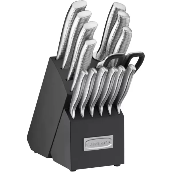 imageCUISINART Block Knife Set 17pc Cutlery Knife Set with Steel Blades for Precise Cutting Lightweight Stainless Steel Durable ampamp Dishwasher Safe C77SS17P15Piece