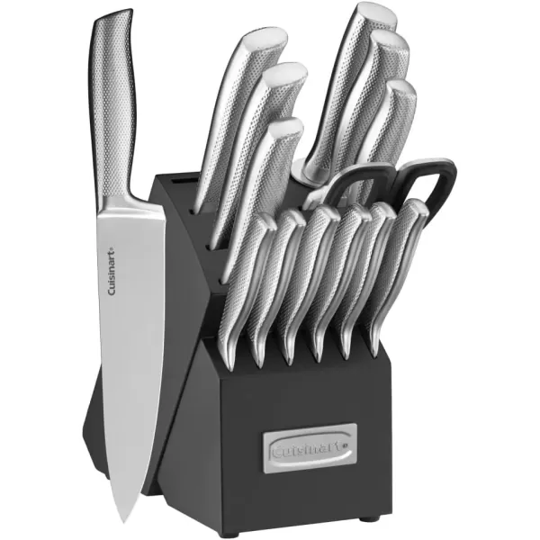 imageCUISINART Block Knife Set 17pc Cutlery Knife Set with Steel Blades for Precise Cutting Lightweight Stainless Steel Durable ampamp Dishwasher Safe C77SS17P15Piece