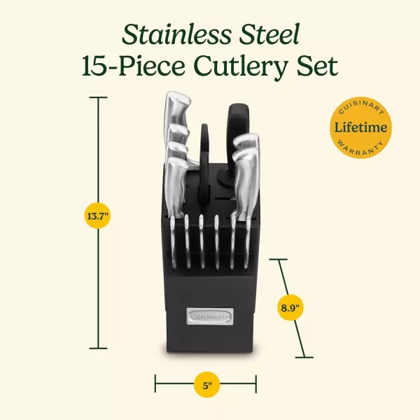 imageCUISINART Block Knife Set 17pc Cutlery Knife Set with Steel Blades for Precise Cutting Lightweight Stainless Steel Durable ampamp Dishwasher Safe C77SS17P15Piece