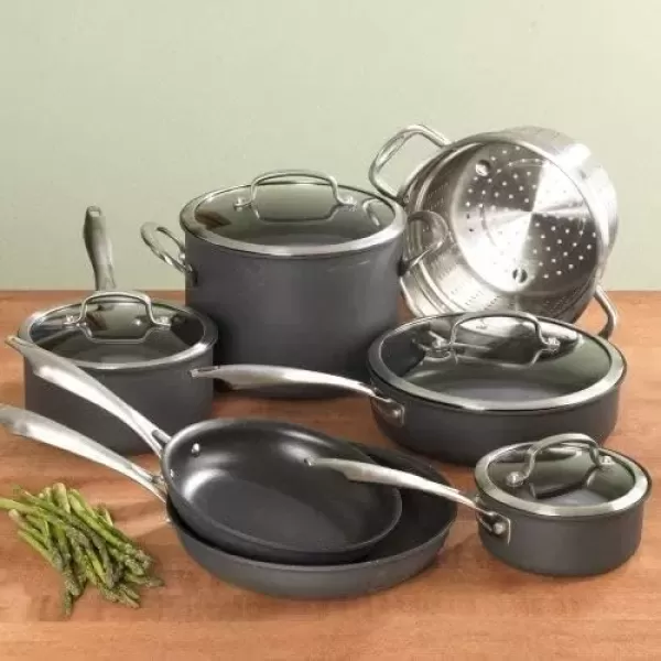 imageCuisinart DSA2220 Anodized Nonstick 8Inch BlackStainless Steel DishwasherSafeHard Open SkilletCookware Set