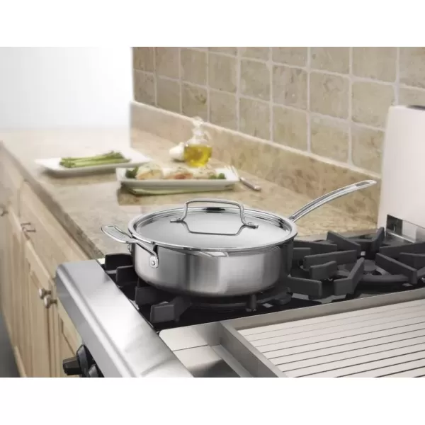 imageCuisinart MCP3330HN MultiClad Pro Triple Ply 55Quart Saute Skillet Saut Pan wHelper ampamp CoverSaut Pan wHelper  Cover