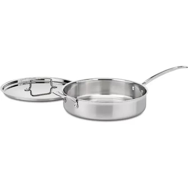 imageCuisinart MCP3330HN MultiClad Pro Triple Ply 55Quart Saute Skillet Saut Pan wHelper ampamp CoverSaut Pan wHelper  Cover