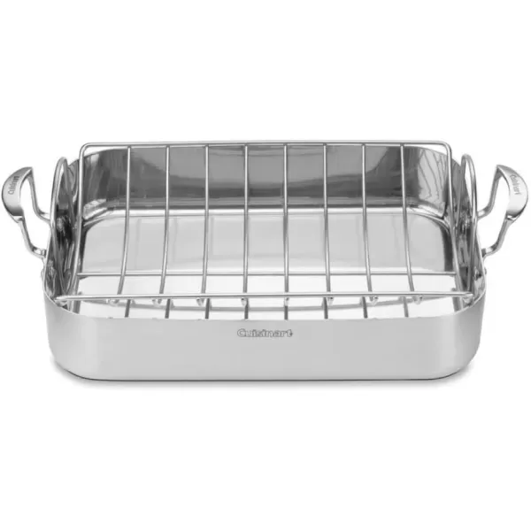 imageCuisinart Multiclad Pro Triple Ply Stainless Cookware 16inch Roasting Pan Skillet Rectangular Roaster wRackRectangular Roaster wRack